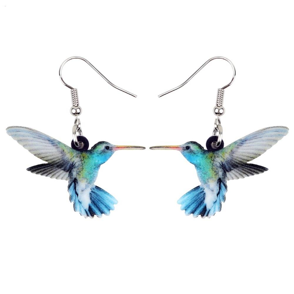 Flying Violet Sabrewing Hummingbird Drop Earrings Earrings