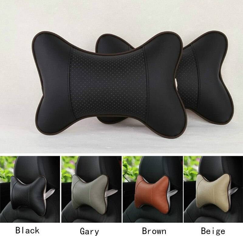 1PC Mini PU Leather Car Neck Pillows Universal Car Headrest Pillow Support Neck Pillow Black/Beige/Gray/Brown for Auto Car Seat Home Goods