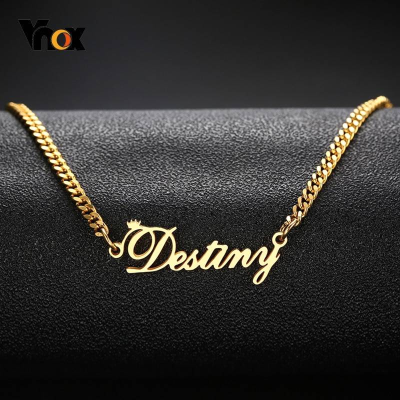 Vnox Women's Personalize Name Stainless Steel Necklaces for Men Unisex Custom Gifts Jewelry and Gold Tone Accessories